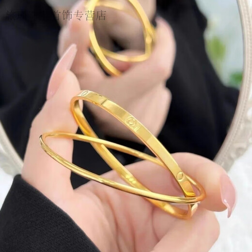 CAMPUSKINGLY Old Phoenix 999 gold niche exquisite super fairy dot double circle gold 18K bracelet shiny new fashion double circle bracelet ring mouth 6.0 same style