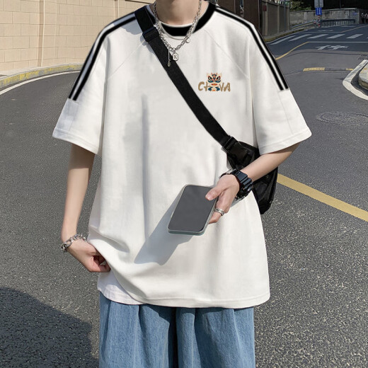 森马（Semir）美式复古短袖T恤男夏季2025新款宽松设计感小众日系ins潮牌上衣服 【3895*Wasp】白色 M 85-120斤
