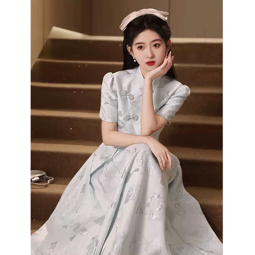 Maxbeth Art Exam Small Evening Dress 2025 New Light Luxury Niche Improved Engagement Cheongsam Senior Annual Meeting Dinner Dress Gray Long XL