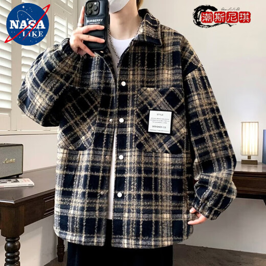 NASALIKE可拆卸连帽夹克男秋季港风大码宽松小香风外套休闲帅气格子夹克衫 【高质量升级版】D689藏青 3XL码 建议体重150-160斤