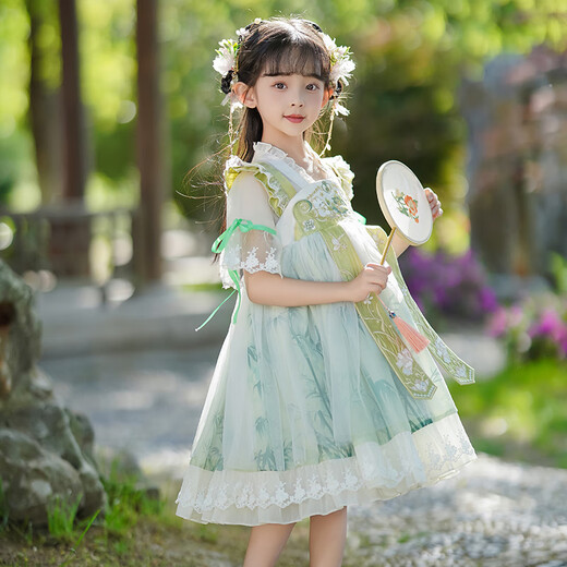 Annie Youer Hanfu Girls Sommerkleidung chinesische Stil Prinzessin Kleid Kinder Ancient Tang Style Girl Super Fairy Kleid Grün 120