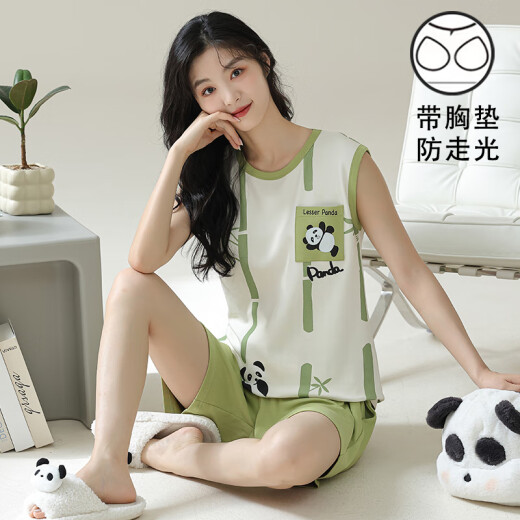 El pijama de chaleco de Liushan con almohadilla en el pecho para mujeres para mujeres, algodón puro de verano del algodón delgada de mangas de verano, se puede usar la almohadilla de la almohadilla de gran tamaño de gran tamaño para las mujeres - F9859 2xl mujeres, recomendado 130-140Jin [Jin equivale a 0.5 kg]