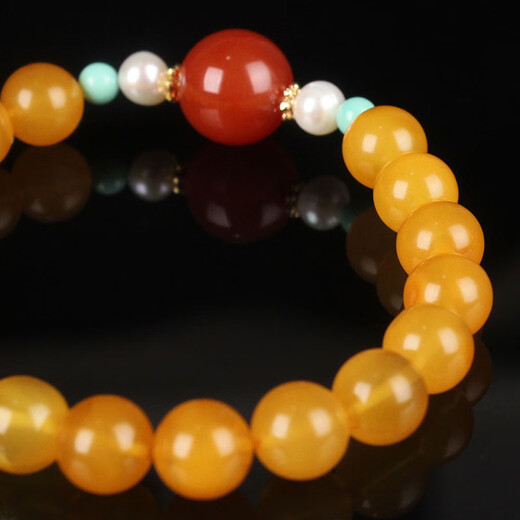 Zhenghe Jewelry beeswax chicken fat yellow round bead bracelet DIY diameter about 8mm weight 8.52 grams