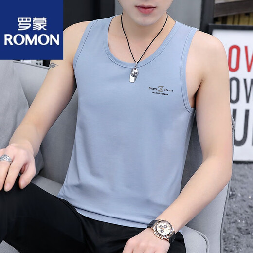 罗蒙（ROMON）纯棉背心男式潮流坎肩修身个性潮流夏季运动外穿打底男士无袖t恤 17组-M9232浅灰+M9793黑色 L