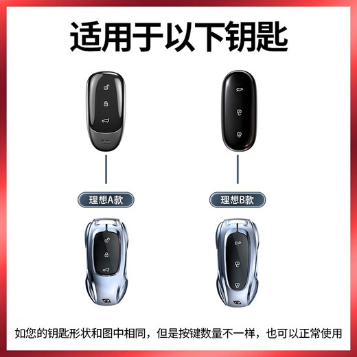 霞想理想钥匙套L9壳L7扣L6汽车L8包ONEMega专用2024款24女男适用 理想B款时尚银+盾牌钥匙扣