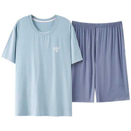 Langsha (Langsha) Modal Pajamas Los pantalones pantalones cortos de manga cortos de verano para hombres, estilo de dos piezas suelto de seda delgada de seda delgada, se puede usar la ropa de casa fuera del hogar 6624 L