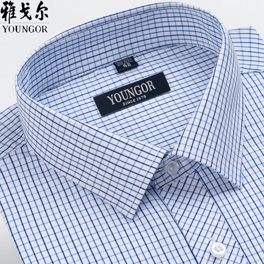 Yager Langarmed Männerhemd Frühling und Herbst reines Baumwollfreies bügeln im mittleren Alter Casual Business Plaid formelles Hemd 6630 38 Vorschläge 70-95 Jin [Jin gleich 0,5 kg]