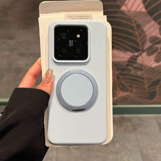 Quansu Suitable for Xiaomi 15Pro mobile phone case, new 360 swivel stand, Xiaomi 14pro liquid silicone anti-fingerprint simple matte women's anti-fall skin feel all-inclusive 17Pro dirt-resistant blue mist blue liquid silicone comes with 360 swivel stand Xiaomi 15 Pro