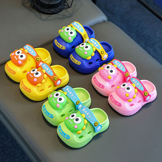 Tiaodegao Sandales pour enfants Chaussures de trou d'été Girls d'été Indoor Anti-Slip Cartoon garçon sandales pour bébé de taille moyenne portant à l'extérieur de la plage Chaussures de trou pour enfants [Bébé Green Dinosaur] 24/25 [Longueur de chaussure 15cm]