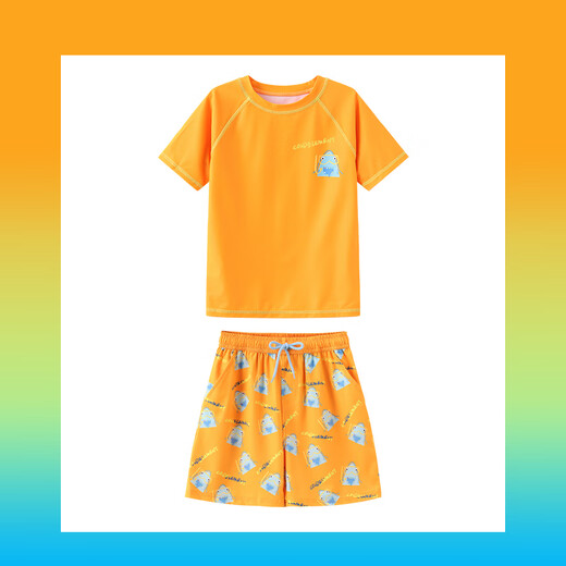 Cold element Coldelement children's swimsuit short-sleeved boys' new summer sunscreen UPF50+baby swimsuit fluorescent color sunshine orange+swimming trunks 6XS (110) 25-35Jin Jin equals 0.5 kg