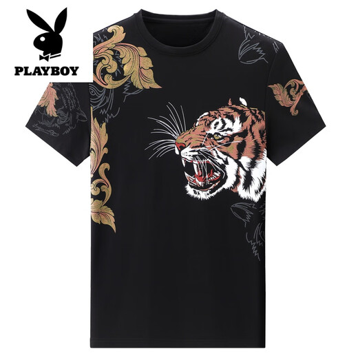 
Playboy (PLAYBOY) summer short-sleeved T-shirt for men's new printed thin mercerized cotton ice silk half-sleeved T-shirt trendy brand breathable T-t-shirt 818 ferocious tiger head + 829 letters 3XL 185/ Suggested 160-185Jin[Jin equals 0.5 kg]