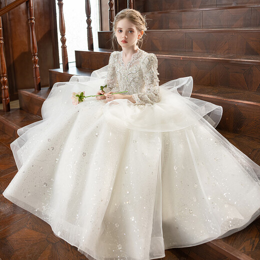 Ning You Violin Performance Kleider Mädchen Kinder Prinzessin Rock Blume Junge Kinder High-End-Fairy-Geburtstagsfeier Host Steel White 110 Gleicher Größe