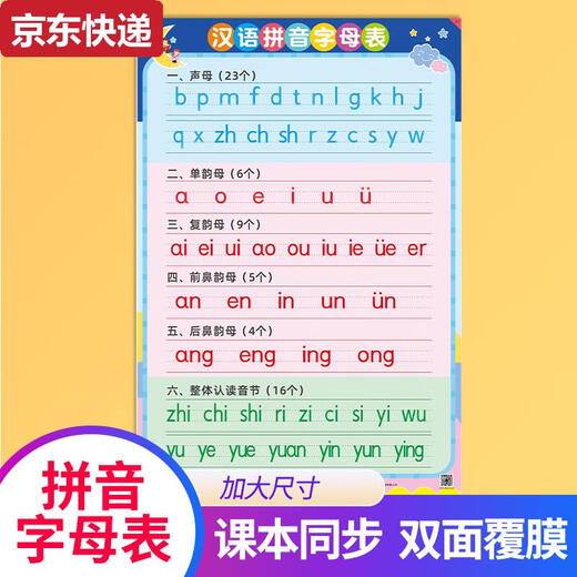 CAOX26个汉语拼音字母表墙贴一年级声母韵母整体认读音节拼读全表挂图 10以内分解