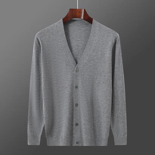 Mishide Ultra-dünn Woll-Strickjacke Herren wehte Woll-Strickjacke Herrenkragen mit fester Farbe Strickpullover loser lässiger Mulberry Seidenhändler Dunkelgrau 2xL180 bis 200jin [Jin gleich 0,5 kg] Alle Größe
