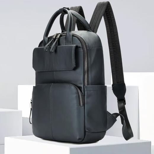 KPV Herrener echter Leder -Rucksack großer Kapazität Geschäftsreise -Computer -Rucksack neuer Stil 9196 Schwarz