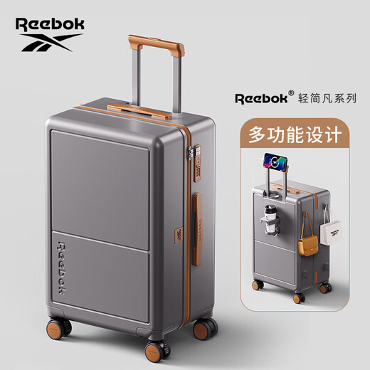 Reebok sharp walking suitcase PC trolley case multi-functional large capacity travel password case leather case English gray brown 24 inches