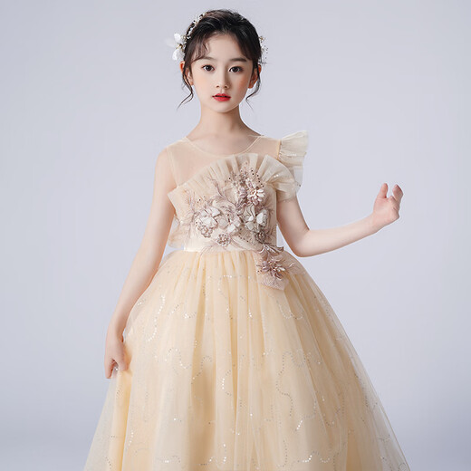 Lubobebeii (luobobebei) filles robe petite fille princesse robe fleur childre robe de mariée de piano vêtements de performance jupe jaune 150