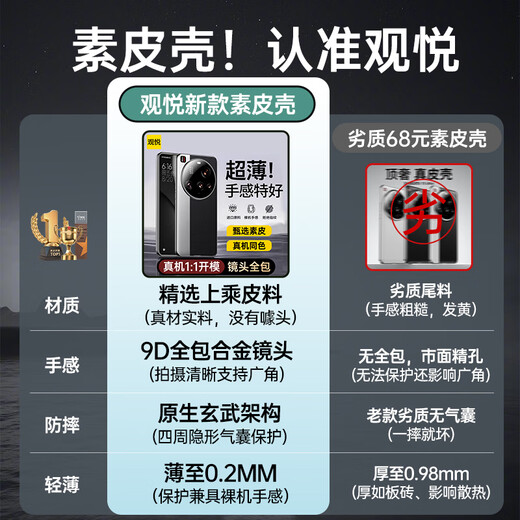 观悦【原机同色】适用小米15ultra手机壳镜头全包xiaomi15ultra保护套新款真皮手感超薄防摔外壳商务 【经典黑银】原机同色 | 镜头全包 | 裸机手感 小米15Ultra