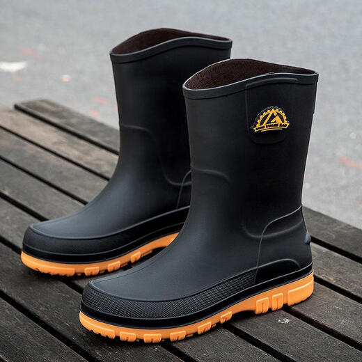 JCZS German Rain Shoes Men's 2025 New Men's Non-Slip Waterproof Silicone Water Shoes Fashion Thickened High School Tube Rubber Shoes Black [Upgrade/More Desirable] 40