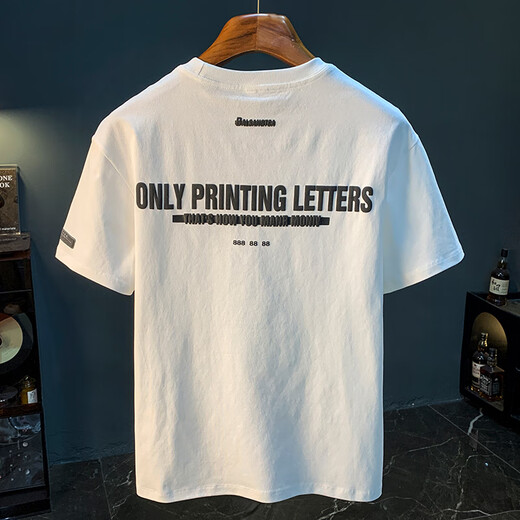 GUANGAN AEPE letter printed trendy brand heavyweight short-sleeved T-shirt for men 2025 summer thin loose casual half-sleeved T-shirt for men white JSW9921 L suitable for 109-123Jin Jin equal to 0.5kg wear
