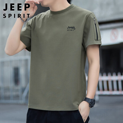 JEEP SPIRIT吉普短袖T恤男士高端半袖夏季圆领宽松打底衫潮牌上衣服