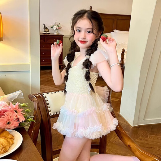 迪士尼（Disney）女童夏季泳装2025新款夏装儿童连衣裙tutu裙子宝宝夏款公主游泳衣 3527#彩虹泳衣 90 身高80cm左右