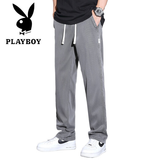 花花公子（PLAYBOY）天丝休闲裤男士夏季宽松直筒裤2025春秋新款百搭弹力运动男式长裤 1048灰色 M 28-29码