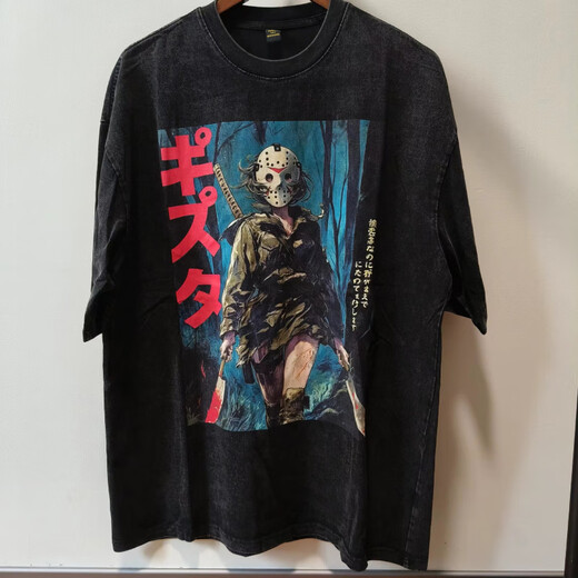 京濮飞美式复古重磅水洗做旧卡通恤男女宽松纯棉 691 S