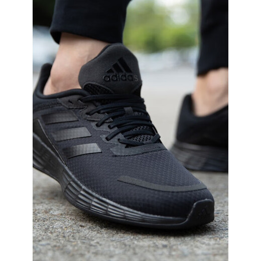 Adidas men's and women's shoes for summer new breathable sports shoes lightweight wear-resistant couple's shock-cushioned black warrior running shoes JQ9717 counter genuine 36
