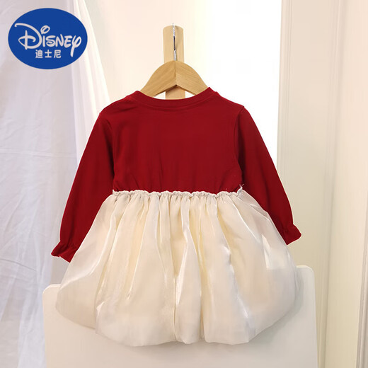 迪士尼（Disney）秋冬女宝宝周岁礼服公主裙加绒女童连衣裙秋装婴儿衣服洋气小裙子 4877红色 不加绒 80 cm ( )