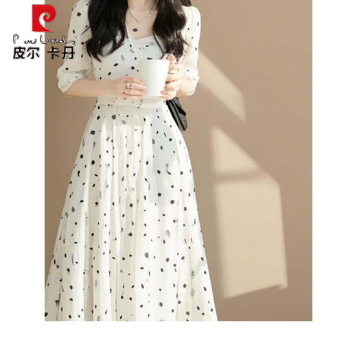 皮尔卡丹（pierre cardin）浅春系穿搭上流社会气质名媛女神范感正式场合白色连衣裙 白色连衣裙 L
