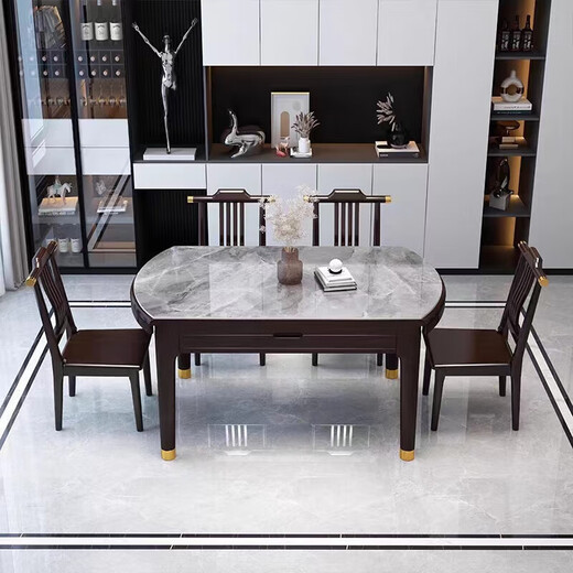 Youkaji Nouvelle table à manger en bois massif de dalle de roche chinoise carrée et cercle à double usage table MW-681 # Turtinable assorti