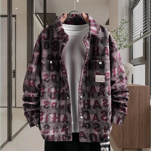 Veste en jean gtyuwvg pour garçons 2025 printemps et automne de la chemise adolescente nouveau style junior et lycée de mode masculine Top 16819 Black Letters XL (115-130jin [Jin est égal à environ 0,5 kg]))