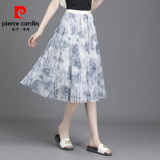 Pierre Cardin 2025 Sommer neuer Blumenrock für Frauen mit kleinem frischem Kurzrock mit großem Sway-Mesh-gedrucktem A-Line Slim Chiffon Midrock New Stoff Chiffon (9906-1) Eine Größe (elastische Taille)