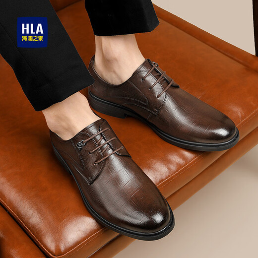 Heilan House Men's Shoes Business Formal Leather Shoes Men's Summer Breathable Plaid Pointed Commuting Derby Shoes Groom Wedding Shoes Black 42