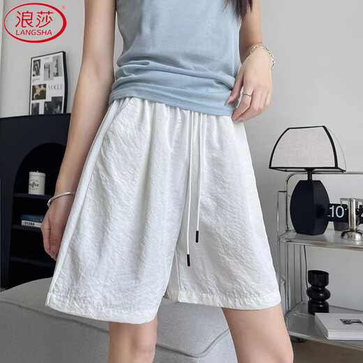 Langsha ice silk shorts women's summer 2025 new high-waisted casual wide-leg mid-pants sports quick-drying five-point milk pants