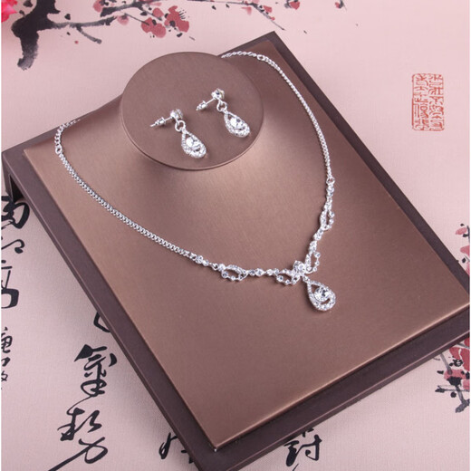 创京懿选婚纱搭配华丽款项链新款新娘饰品结婚新娘项链婚纱配饰新娘结婚水 E款项链+耳环夹款(无耳洞)