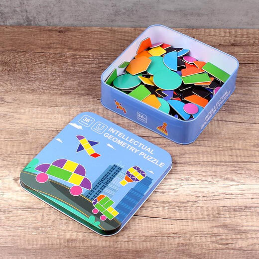 Keqin Magnetic Patch Children's Toys Montessorius Early Education Magnetic Puzzle Kindergarten Tangram Géométriques Formes 3-6 ans 128 pièces de patch magnétique + motif 64 faces