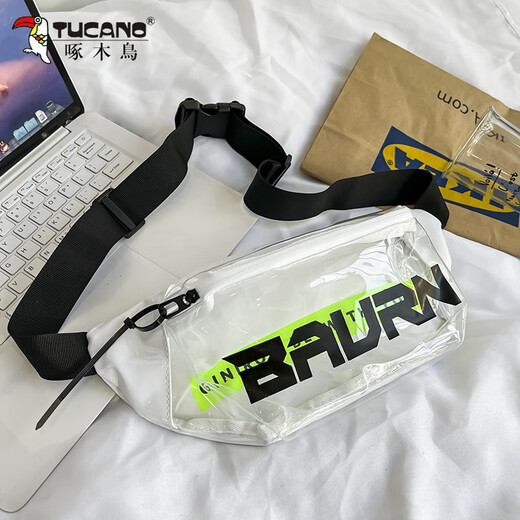 Woodpecker Chest Bag Men's Trendy PVC Transparent Jelly Bag Messenger Bag Personalized Waterproof Shoulder Bag Sports Shoulder Bag Student Backpack White In Stock