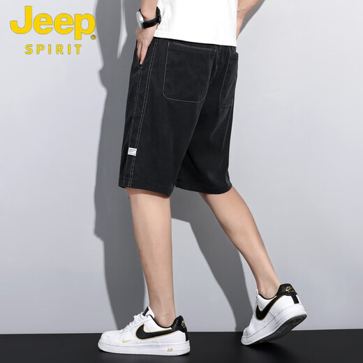 Jeep (Jeep) Pantalones cortos de mezclilla de tenis de tenis Pantalones de cinco puntos para hombres Pantalones holgados de patas anchas de patas