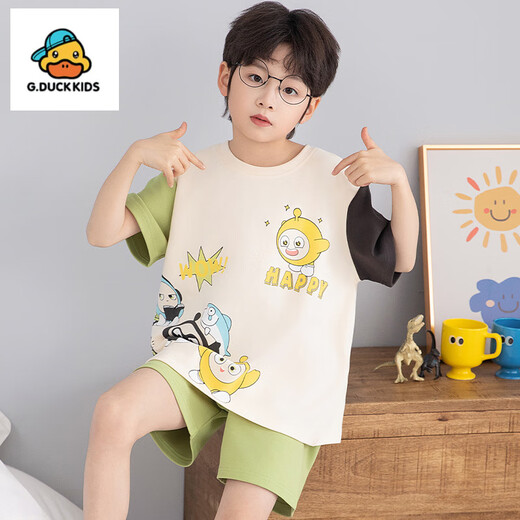 G.Duckkids Little Milk Dragon Kinderpyjamas Junge kurzärmelige reine Baumwolle Sommer Dünne Jungen Cartoon mittelgroße Kinderklimaanlagen-Kleidungsstückset [reine Baumwolle] 690 Kapibala 165 cm