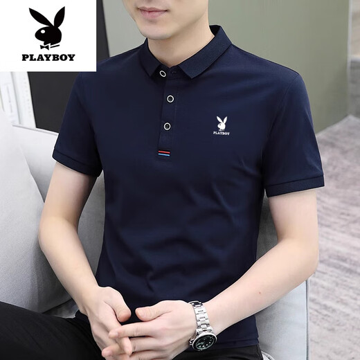 花花公子（PLAYBOY）高档新款夏季短袖T恤polo.衫男士纯棉时尚潮流修身帅气男t半袖 844白色 L 100-125斤