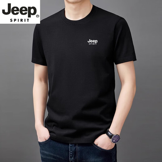 JEEP SPIRIT高端短袖T恤男士2025年夏季纯棉圆领宽松休闲半袖体恤男款新款 YS9929军绿 2XL 120【141-160斤】