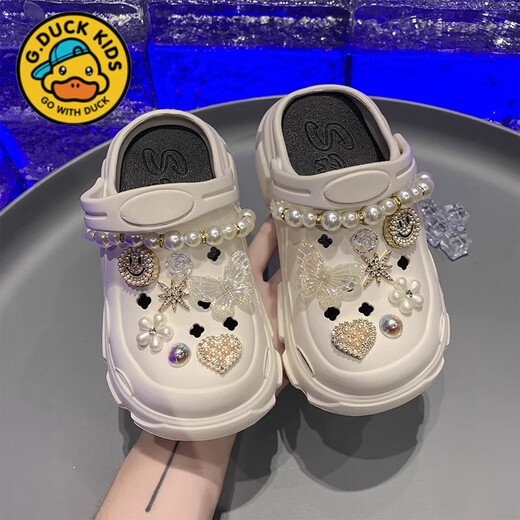 G. DUCKKIDS little yellow duck girl bathing non-slip slippers 2025 summer new children's soft sole pearl hole shoes little baby white [version] 24