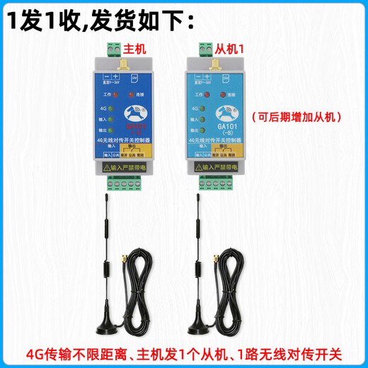 One-to-many remote control switch wireless transmission module industrial relay transceiver Pony IoT remote control 1 master 1 slave GA101-A-1 (1 channel/4G unlimited distance