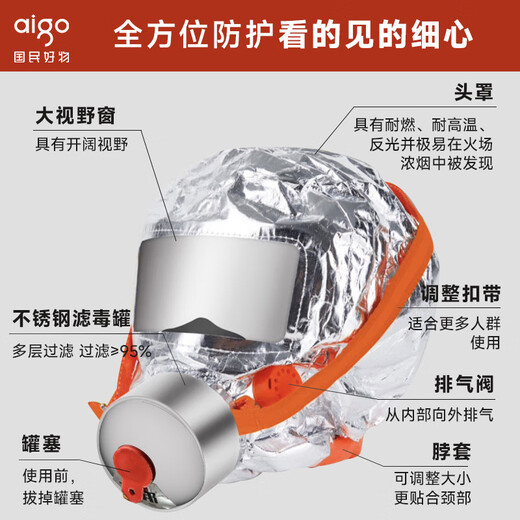 Patriot (aigo) gas mask, anti-pyrotechnic mask, fire protection 3C certified escape filter self-rescue respirator TZL30 luminous box