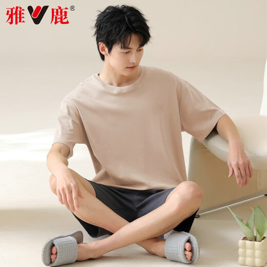 雅鹿男士睡衣男纯棉夏季薄款短袖全棉可外穿休闲大码男生家居服套装 42M13603 XL 【推荐体重120-140斤】
