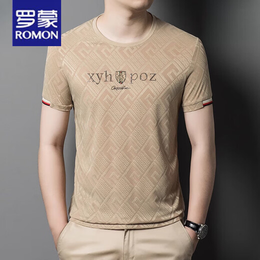 罗蒙（ROMON）桑蚕丝短袖t恤衫男士夏季中青年宽松常规冰 丝男装半袖体恤上衣男 黑色CQ829 XL 175