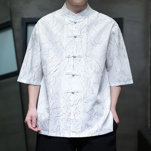 Mr. Guans nationaler Trendstil Retro-Herrenkleidung Tang Anzug Sommer Dünnes High-End-Kurzärmel-Hemd Fett Mann großer halbärmeliger Tai Chi Anzug D967 Black XL