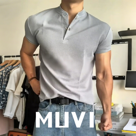 Mu Wei American High Street Heavyweight Herren-T-Shirt im Sommer New Retro Front Schulter Polo kurzärmeliges Hemd Henry Kragen Bodysuit Black 90% Käufer Choice XL [Empfohlen 125-140jin [Jin gleich 0,5 kg]]